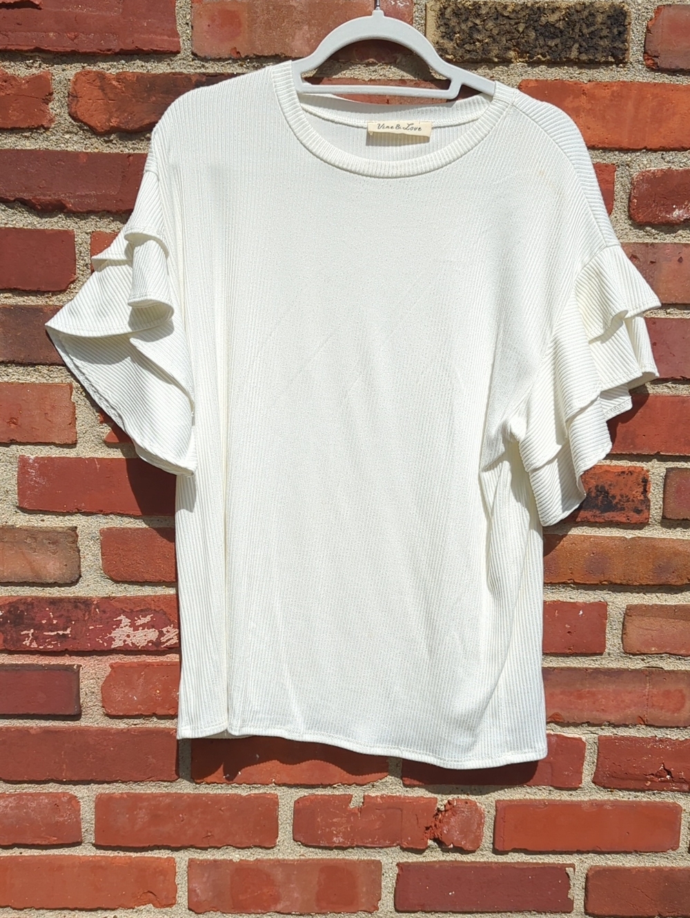 Vine & Love White Ruffle Sleeve Short Sleeve Top
